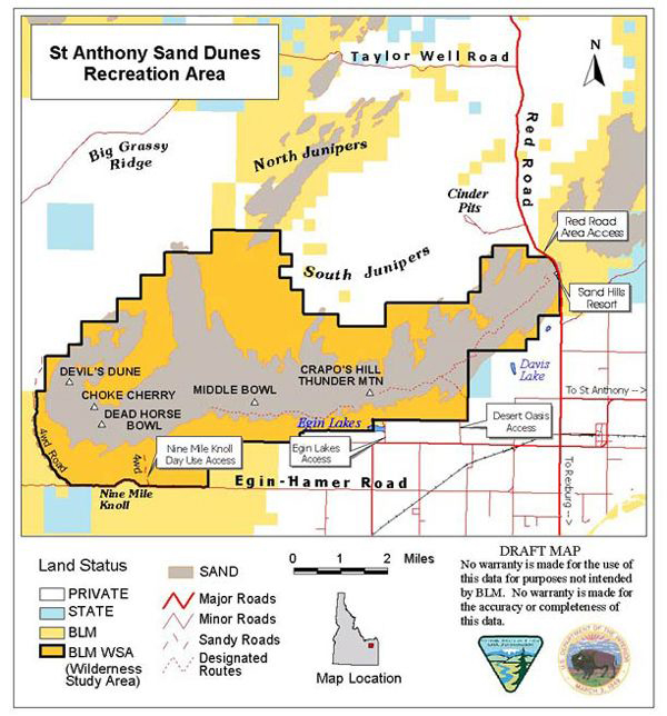 Saint Anthony Sand Dunes Area Map
